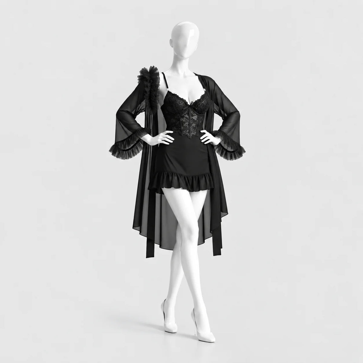 Lace Slip Dress & Sheer Robe Lingerie Set