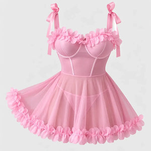 Floral Mesh Babydoll with Tie Straps