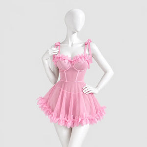 Floral Mesh Babydoll with Tie Straps