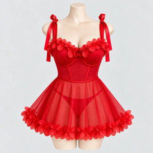 Floral Mesh Babydoll with Tie Straps