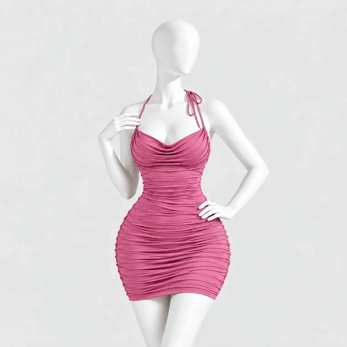 Ruched Halter Mini Dress