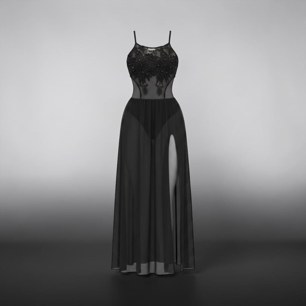 Double-Slit Lace & Chiffon Babydoll
