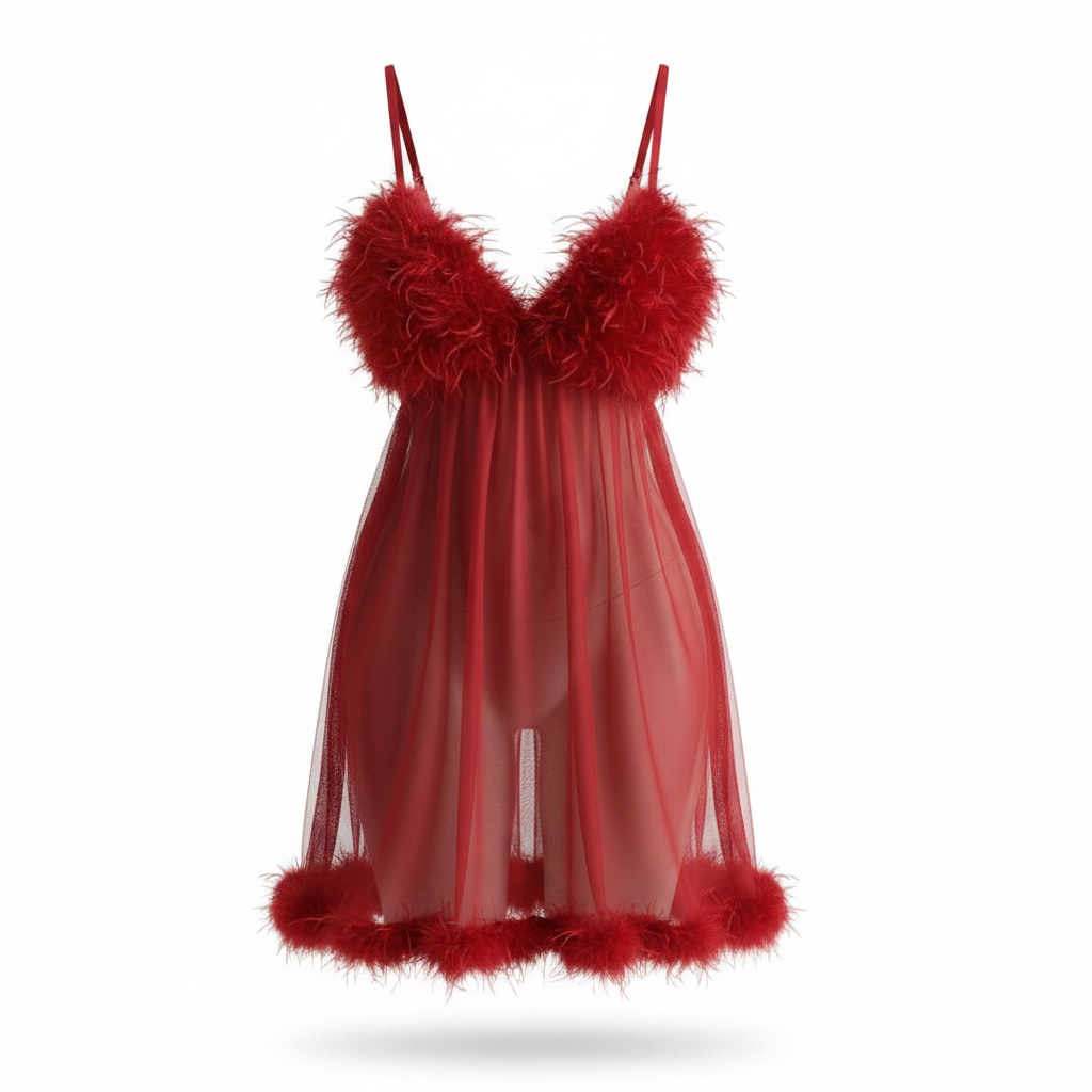Fur-Trimmed Lingerie Babydoll