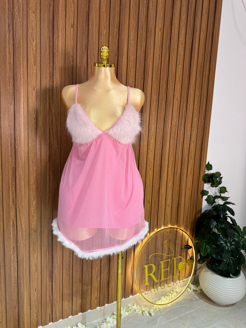 Fur-Trimmed Lingerie Babydoll