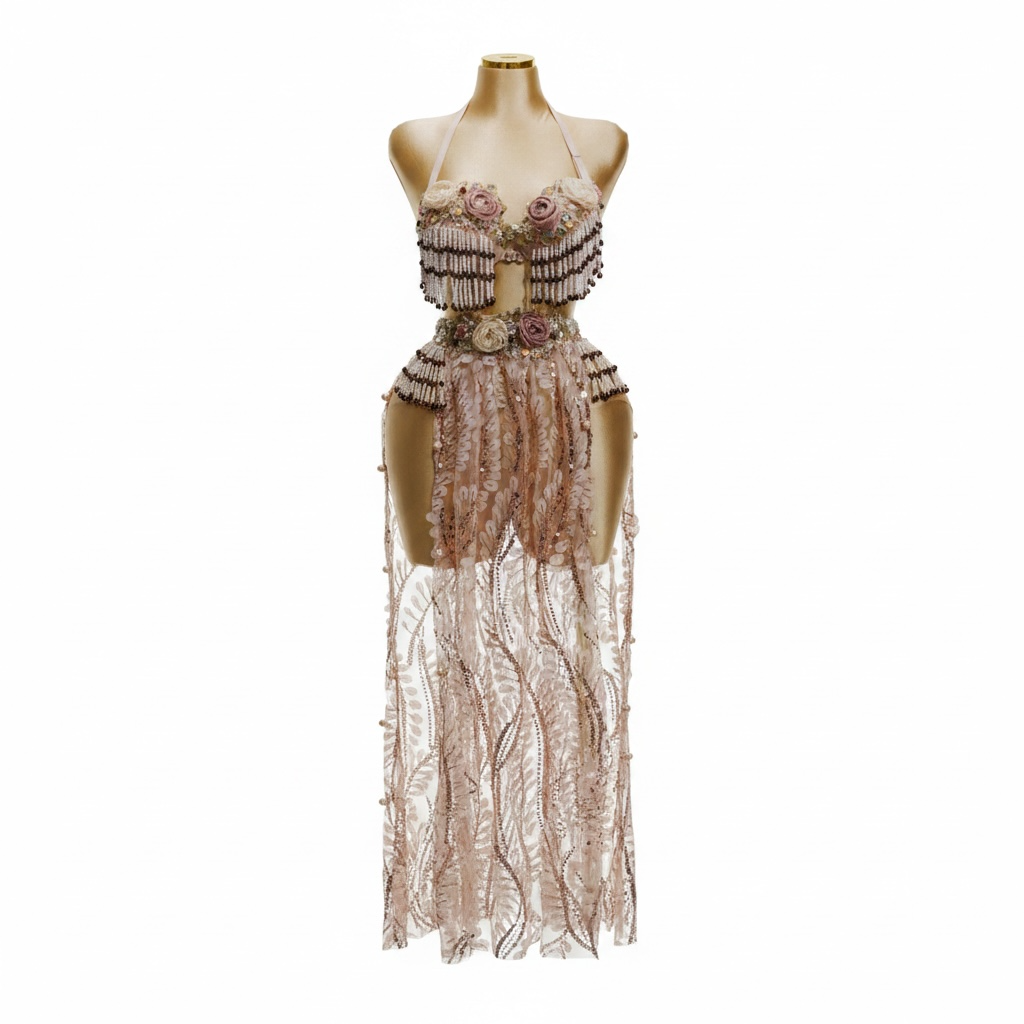 Handmade belly dance costume (Rose gold)