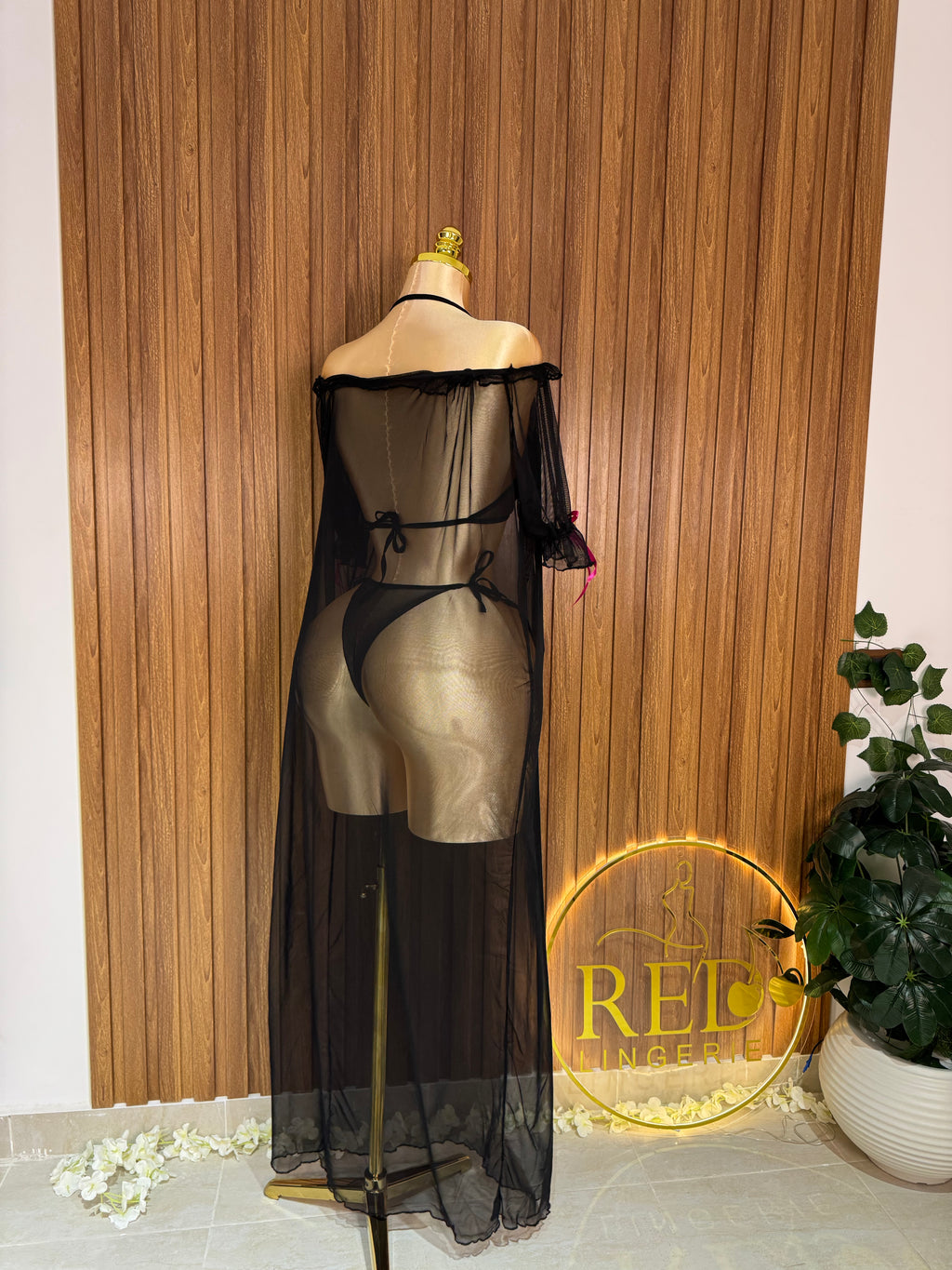 Long Sheer Lingerie with Bows