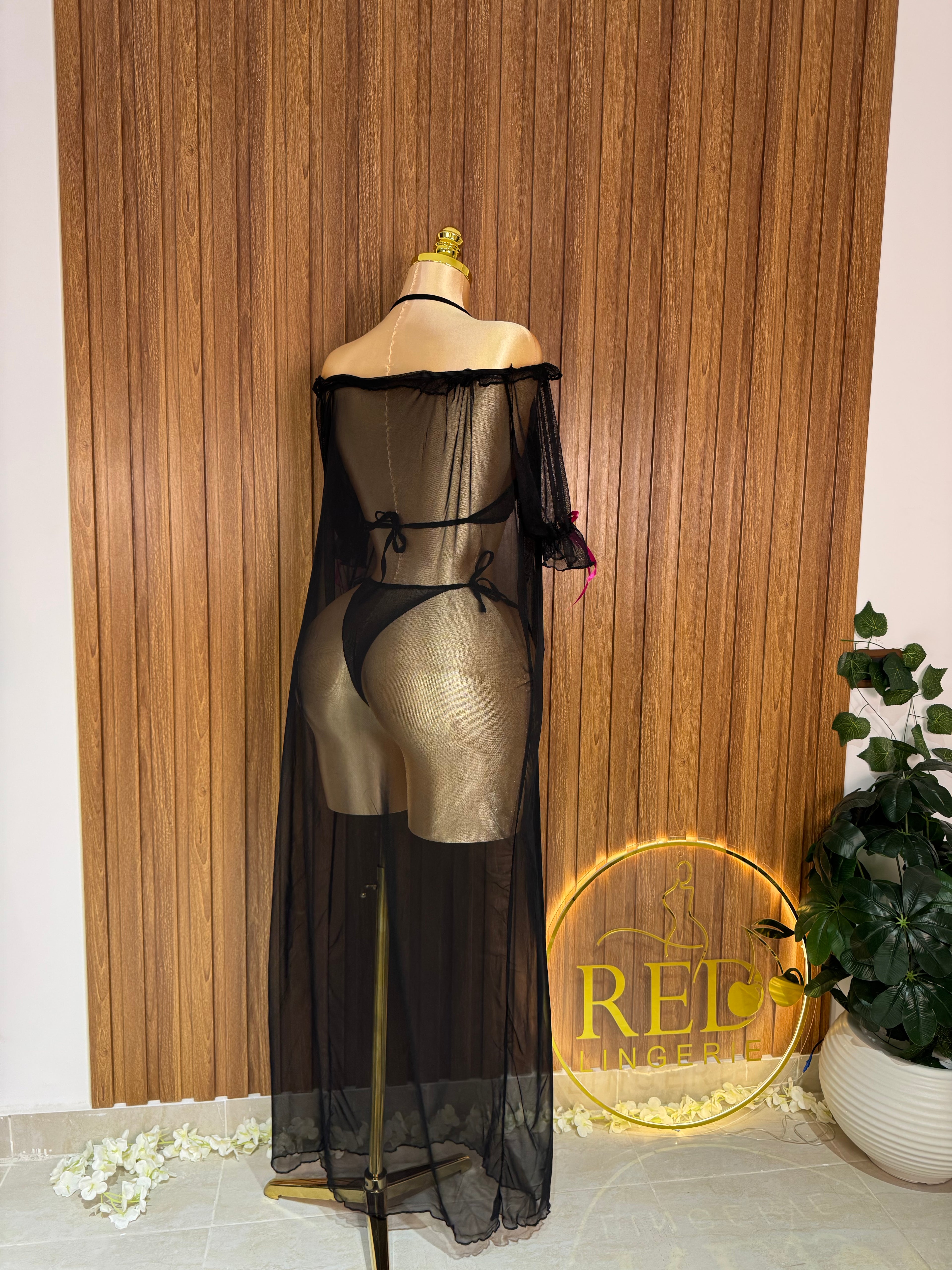 Long Sheer Lingerie with Bows