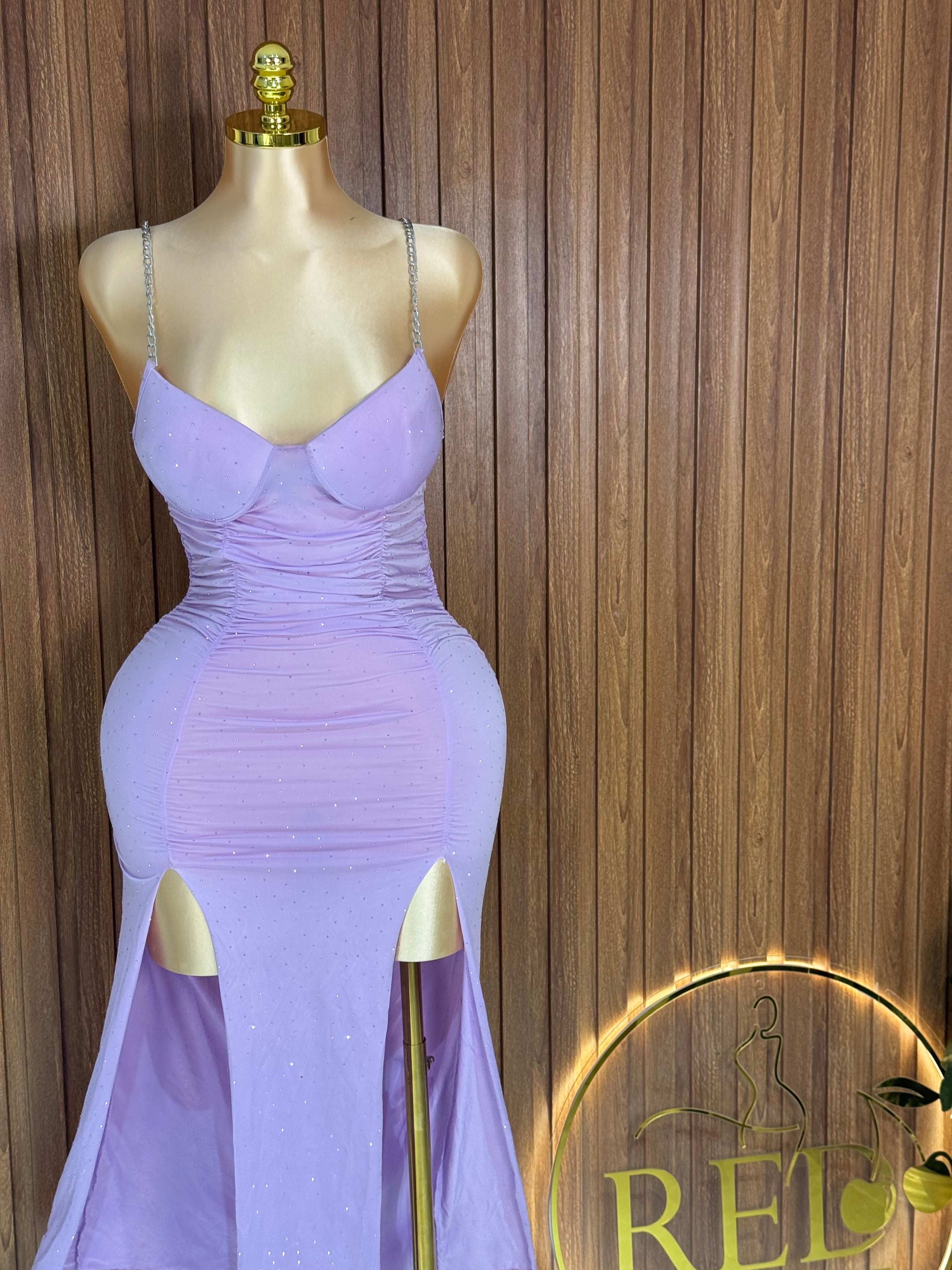 Sparkly Chain-Strap Lingerie Dress with Dual Slits