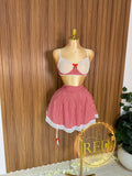 Polka Dot Lingerie Set with Lace Trim & Garters