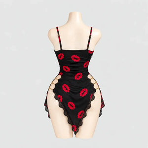 Kiss Print Lace Cut-Out Chemise