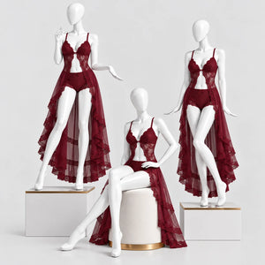 Burgundy Lace Bodysuit Set