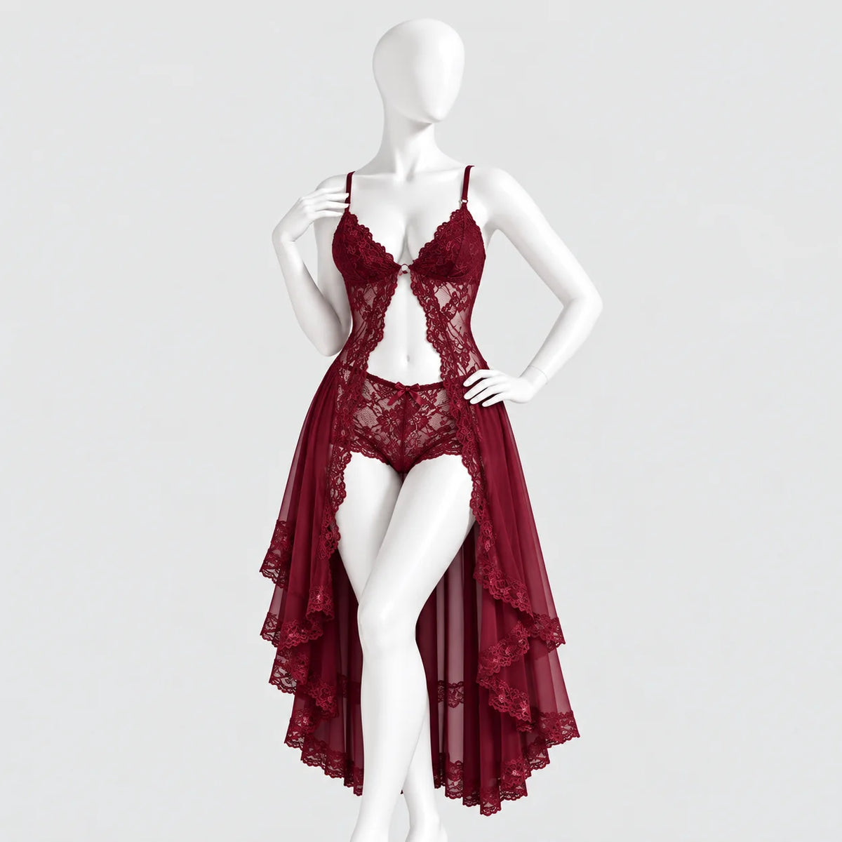 Burgundy Lace Bodysuit Set
