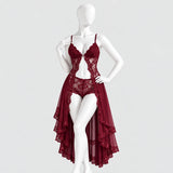 Burgundy Lace Bodysuit Set