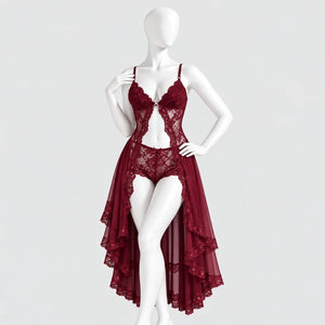 Burgundy Lace Bodysuit Set