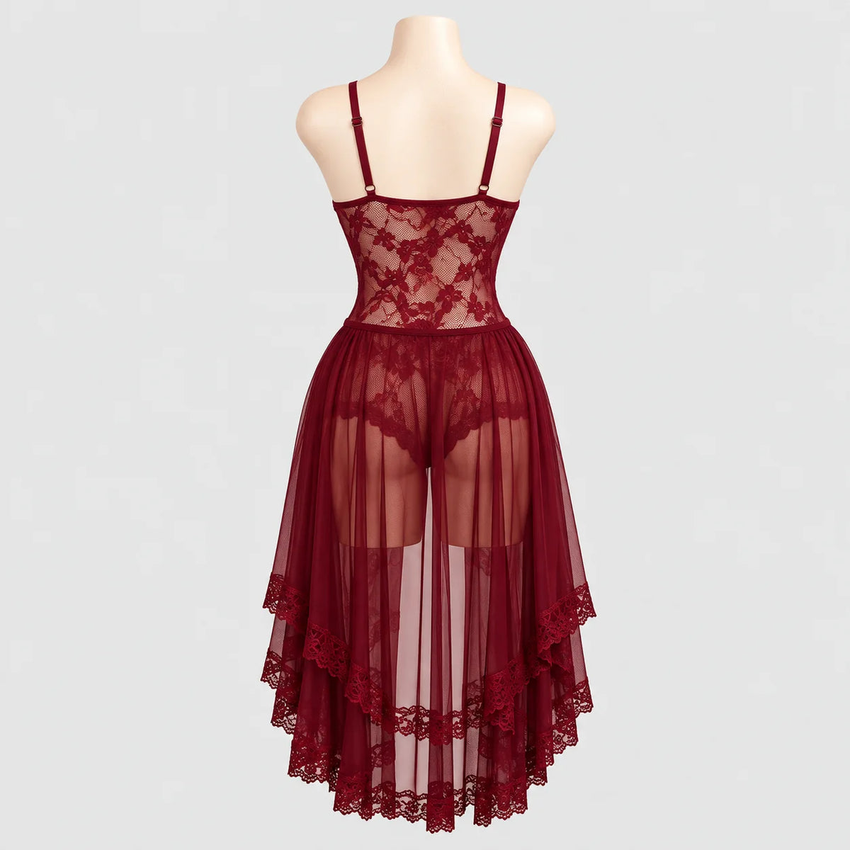 Burgundy Lace Bodysuit Set