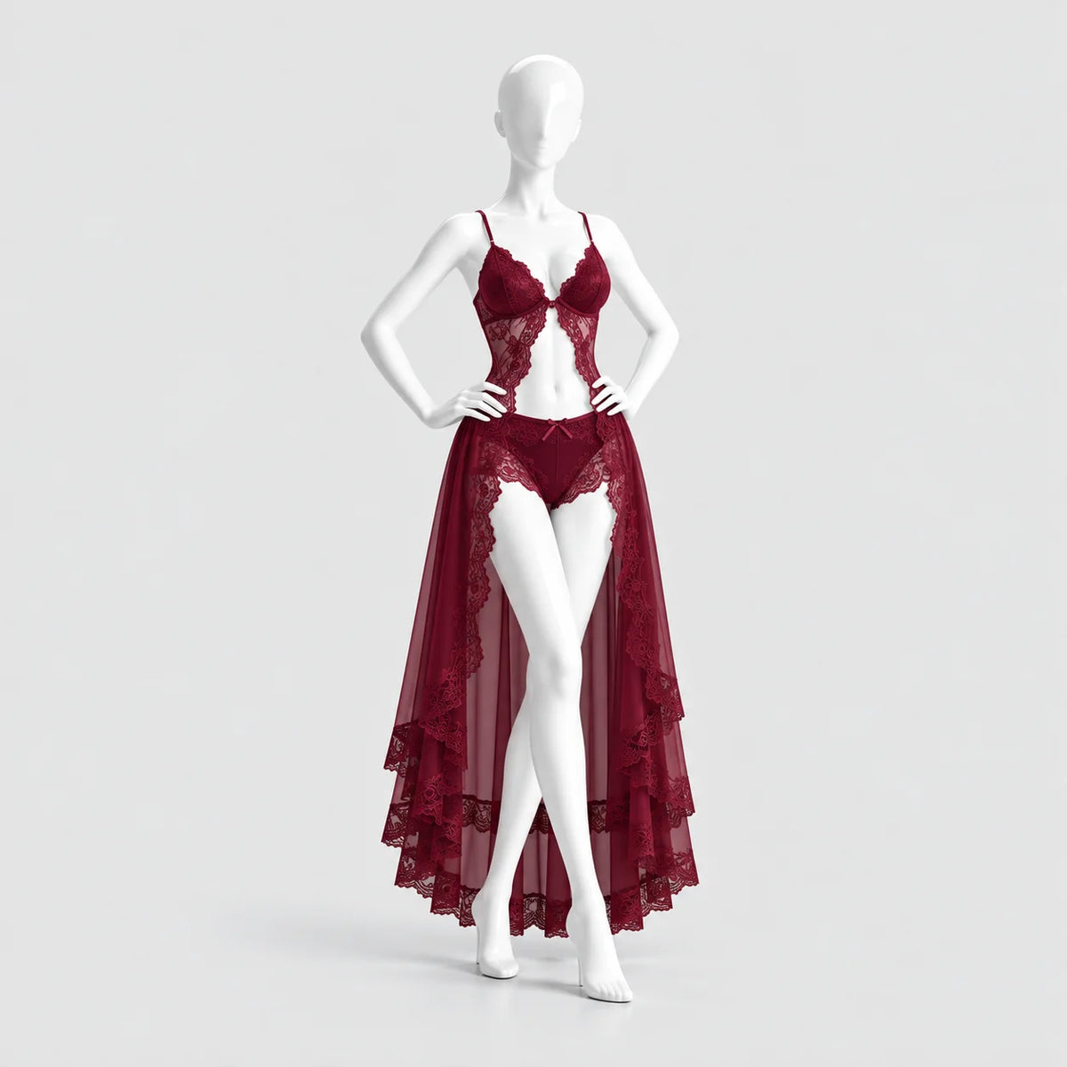 Burgundy Lace Bodysuit Set