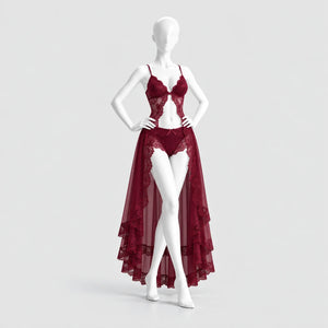 Burgundy Lace Bodysuit Set
