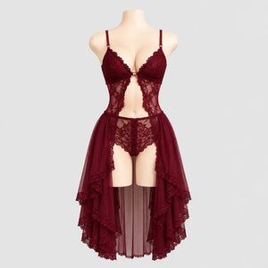Burgundy Lace Bodysuit Set