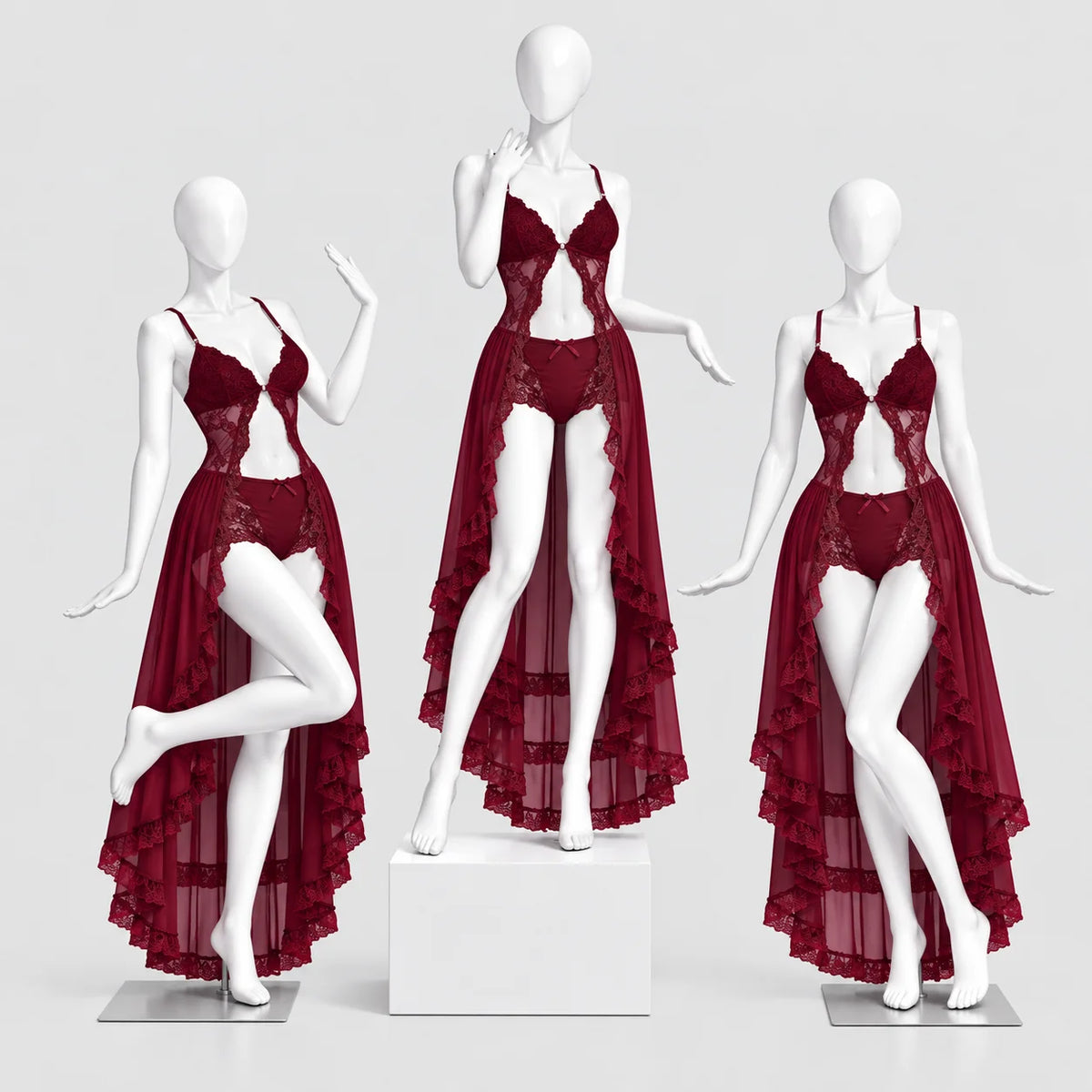 Burgundy Lace Bodysuit Set