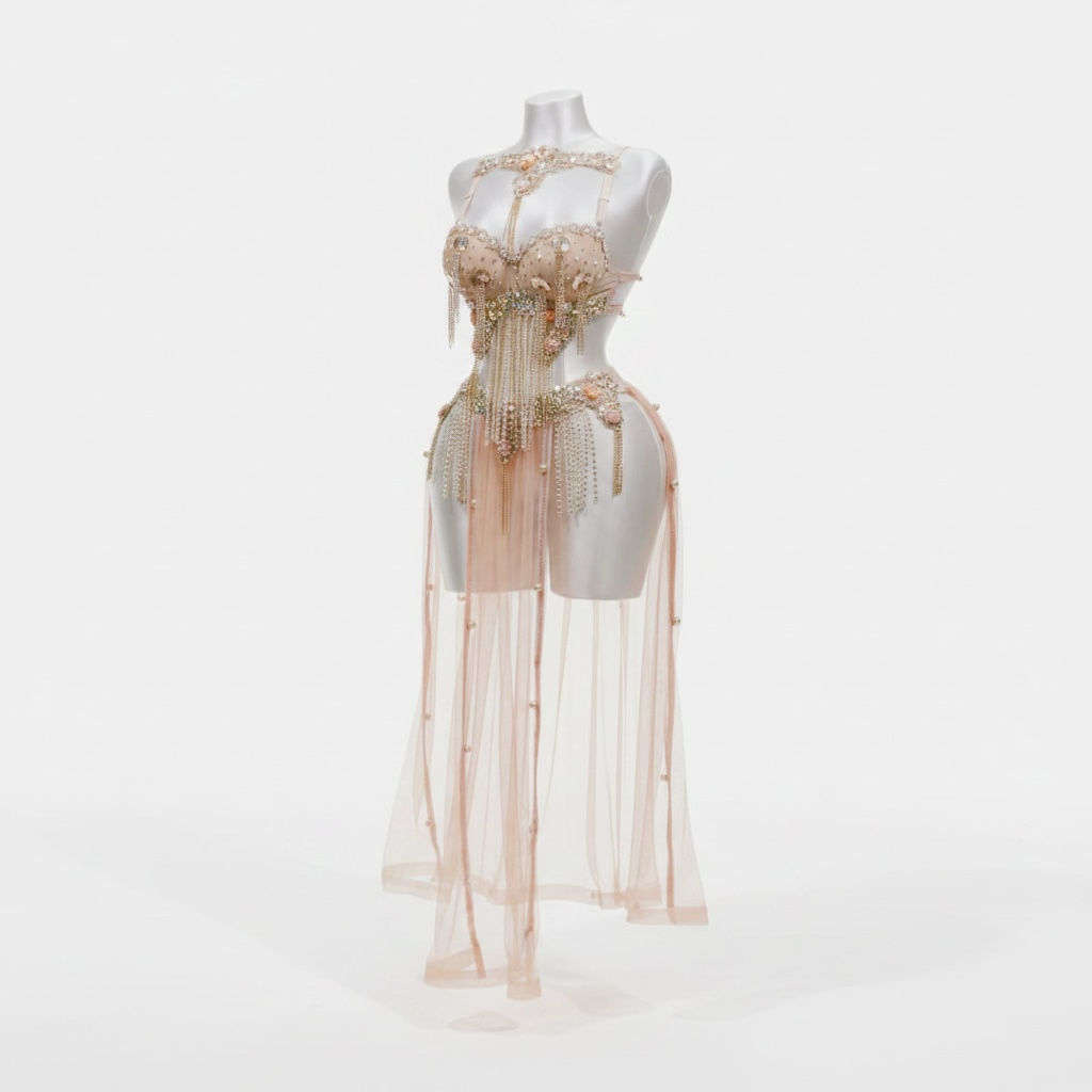 Handmade belly dance costume (Peach)
