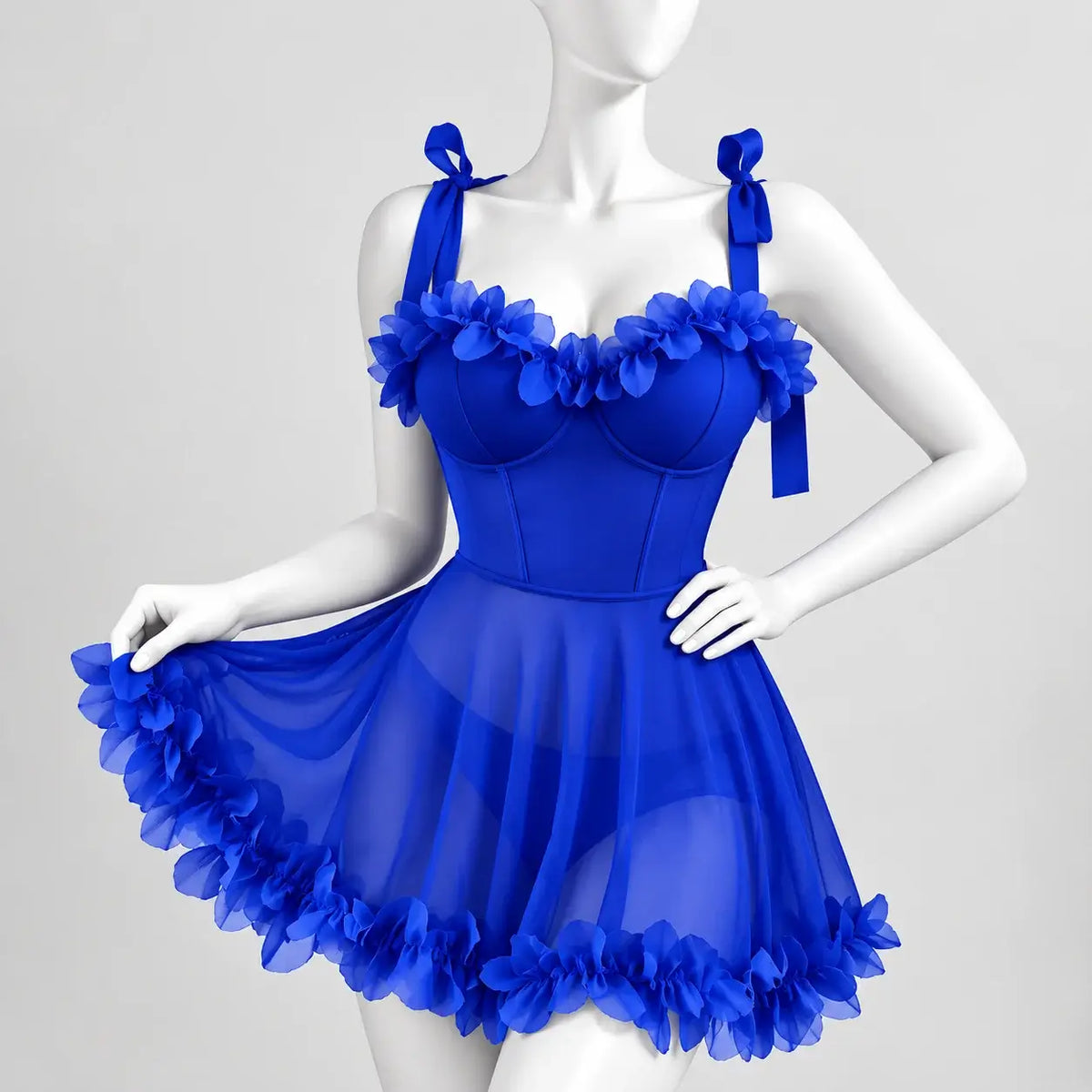 Floral Mesh Babydoll with Tie Straps