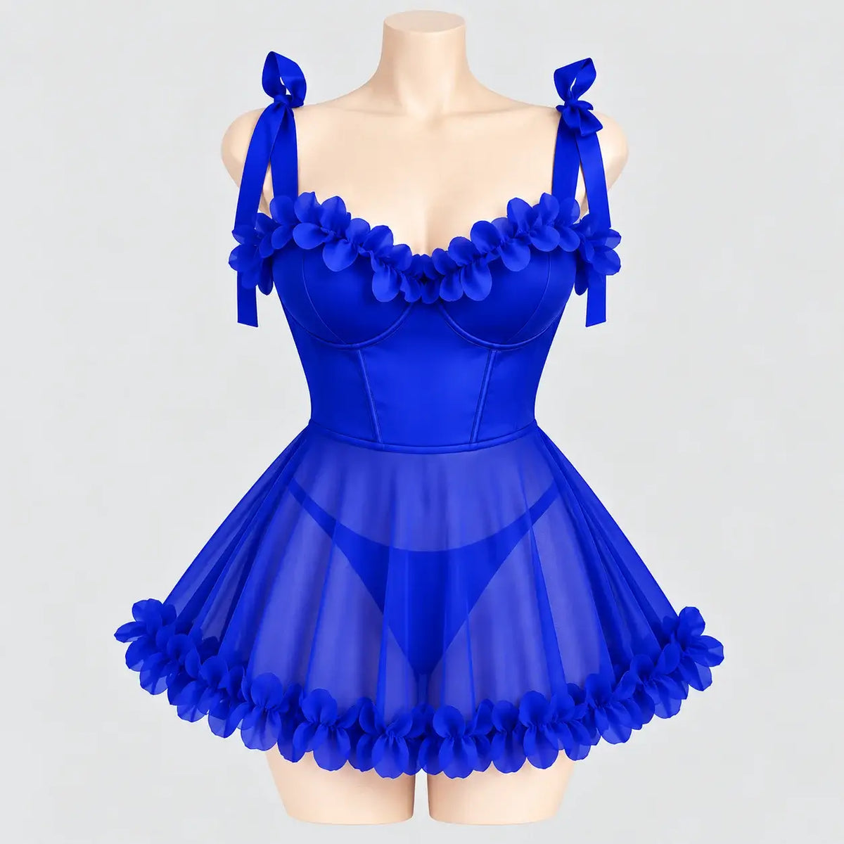 Floral Mesh Babydoll with Tie Straps
