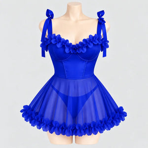 Floral Mesh Babydoll with Tie Straps