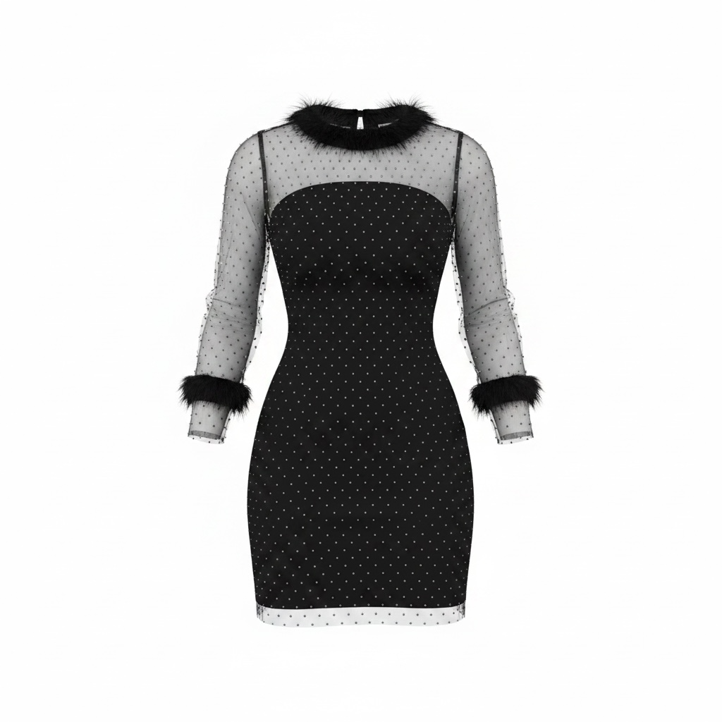 Feather & Rhinestone Mini Dress