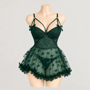 Heart Embroidered Mesh Babydoll Lingerie