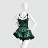 Heart Embroidered Mesh Babydoll Lingerie