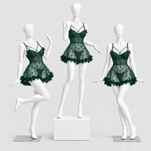 Heart Embroidered Mesh Babydoll Lingerie