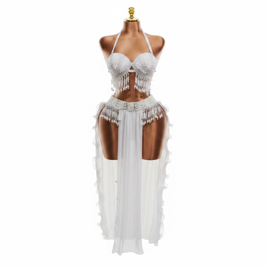 Handmade belly dance costume (white)
