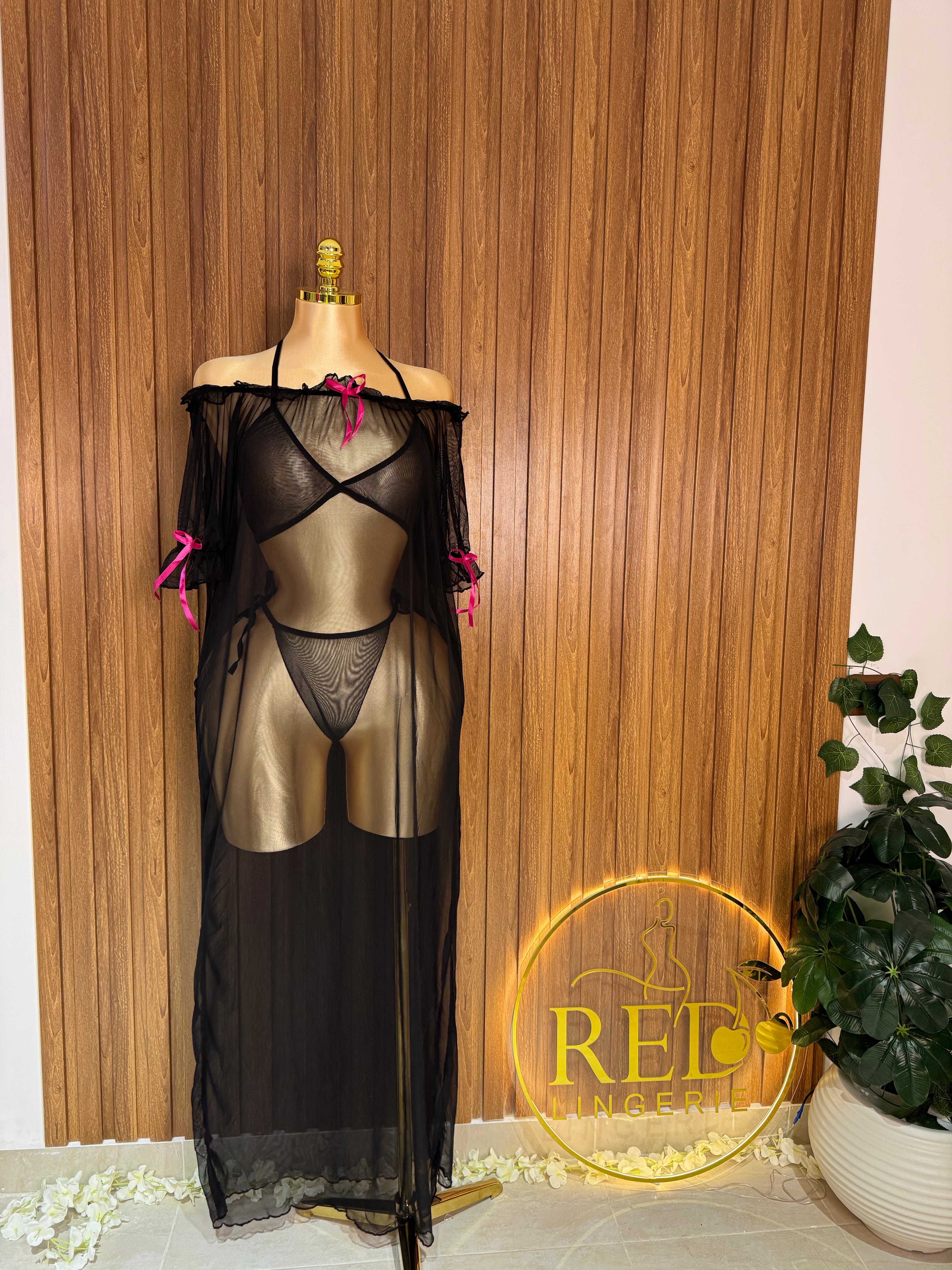 Long Sheer Lingerie with Bows