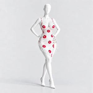 Kiss Print Lace Cut-Out Chemise