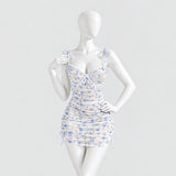Floral print mesh chemise with tie