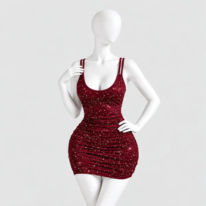 Glitter mini dress with a lace butterfly back
