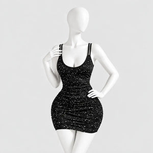 Glitter mini dress with a lace butterfly back
