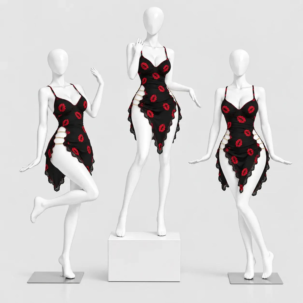 Kiss Print Lace Cut-Out Chemise