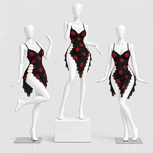 Kiss Print Lace Cut-Out Chemise