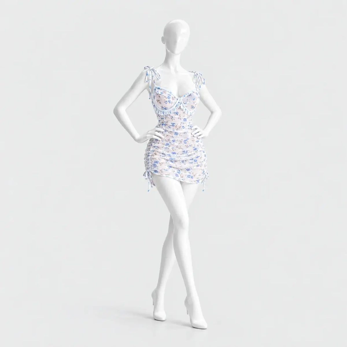 Floral print mesh chemise with tie