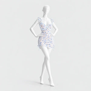 Floral print mesh chemise with tie