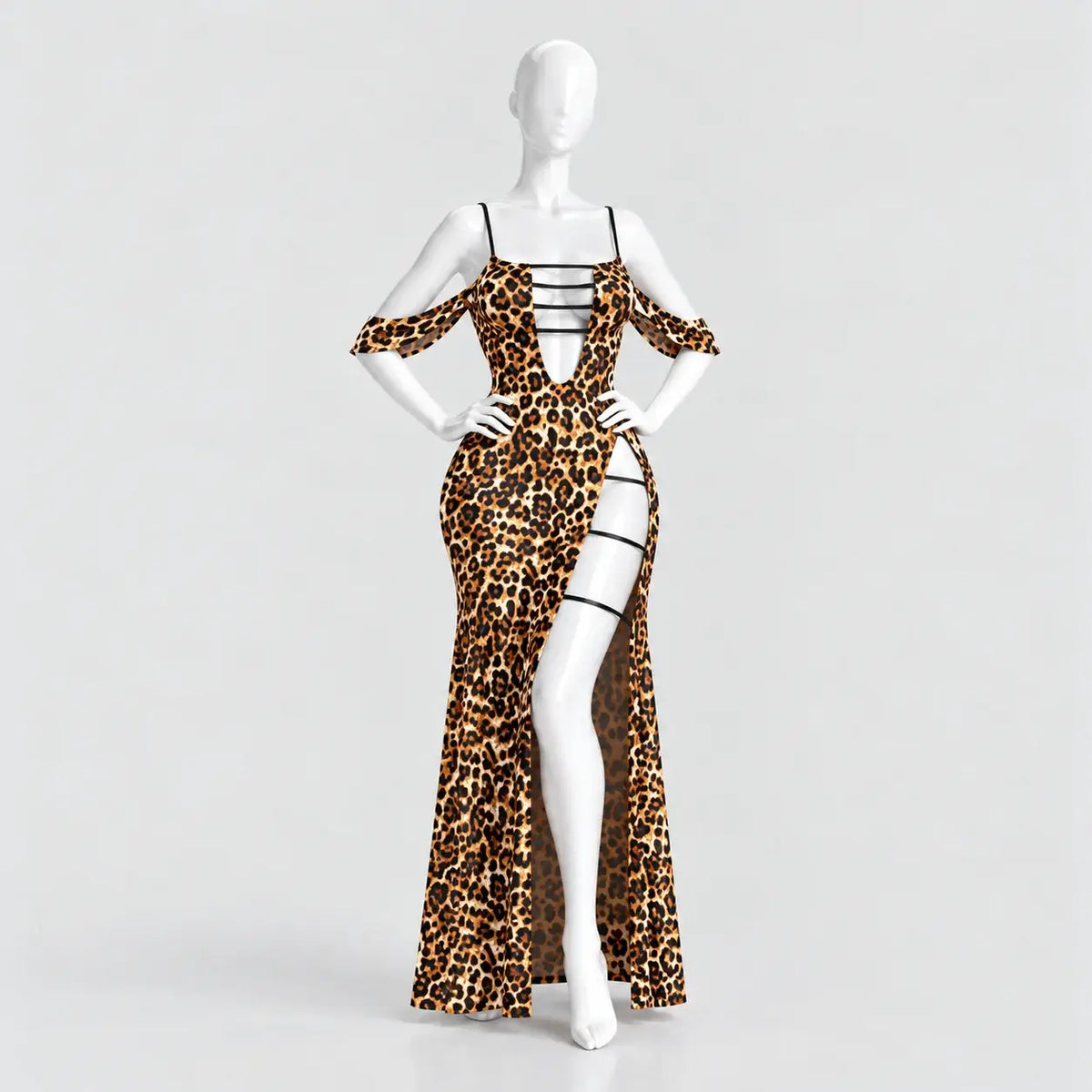 Leopard Print Strappy Lingerie Gown