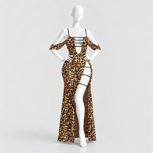 Leopard Print Strappy Lingerie Gown