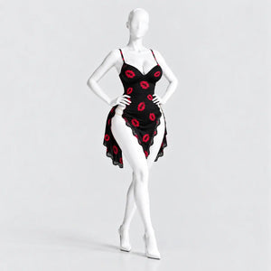 Kiss Print Lace Cut-Out Chemise
