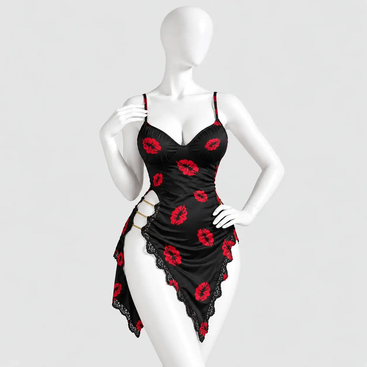 Kiss Print Lace Cut-Out Chemise