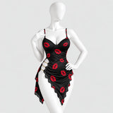 Kiss Print Lace Cut-Out Chemise