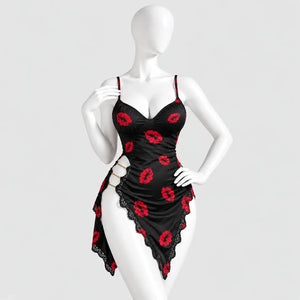 Kiss Print Lace Cut-Out Chemise