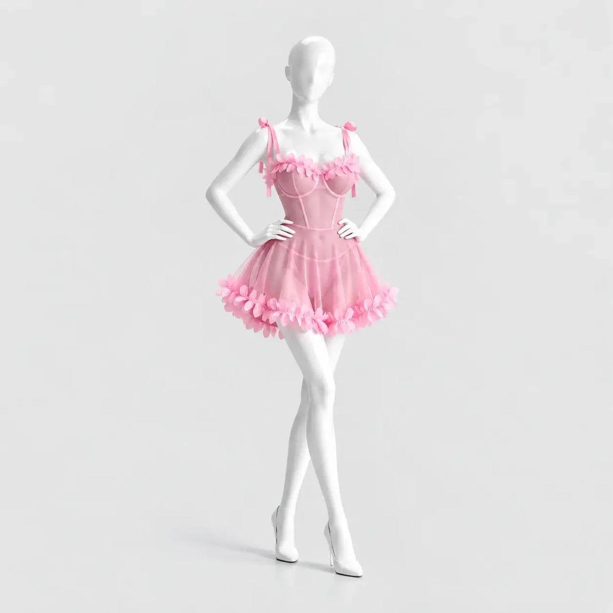 Floral Mesh Babydoll with Tie Straps