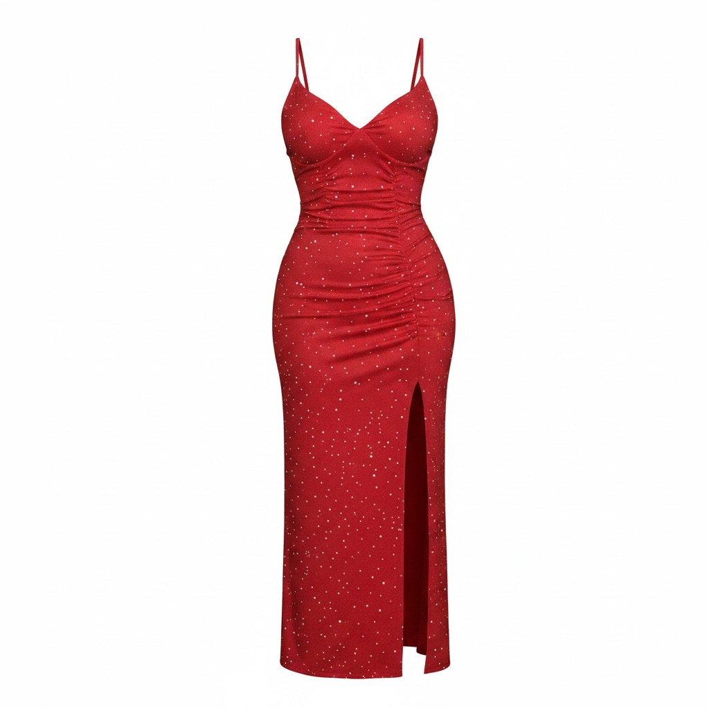 Sparkly Chain-Strap Lingerie Dress with Dual Slits