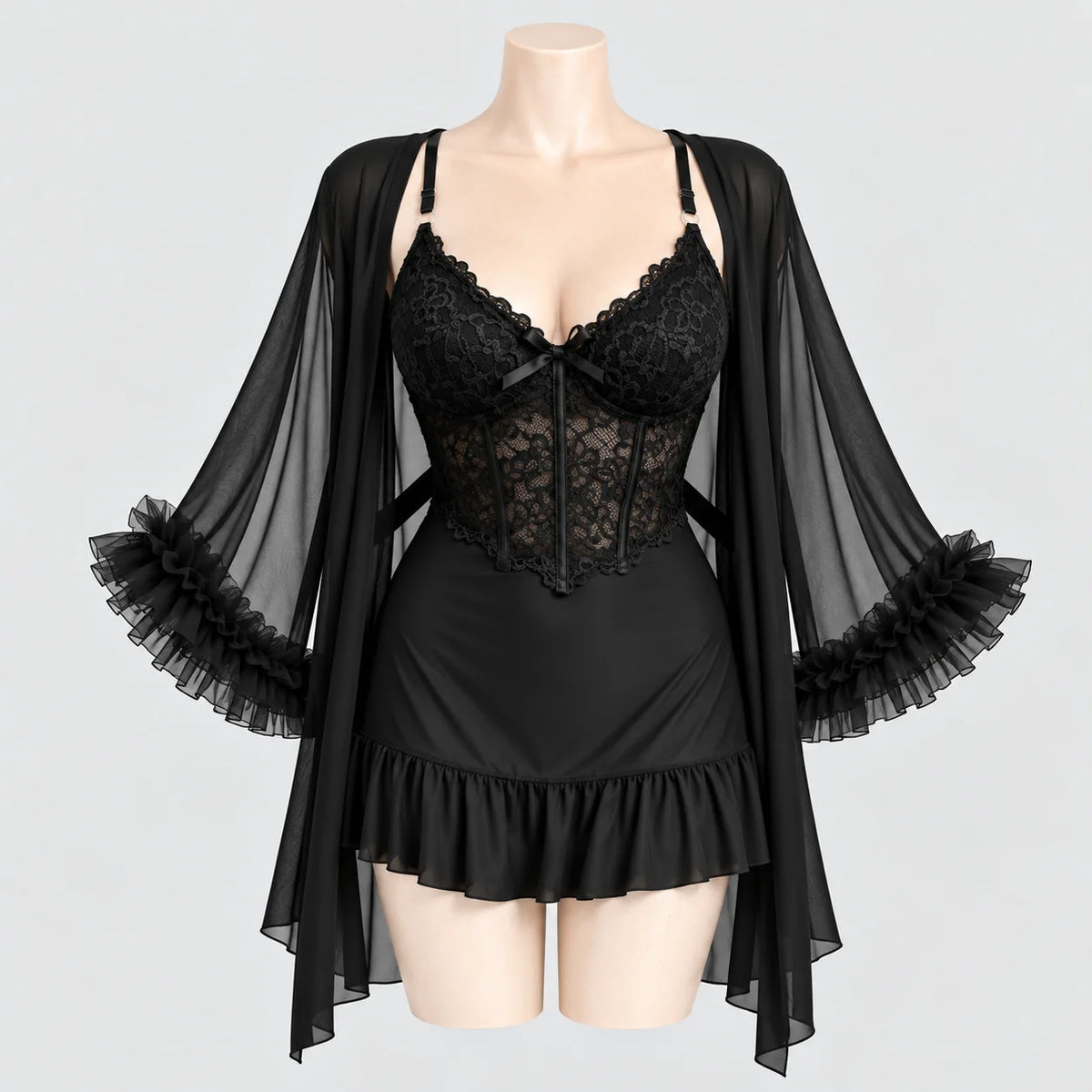 Lace Slip Dress & Sheer Robe Lingerie Set